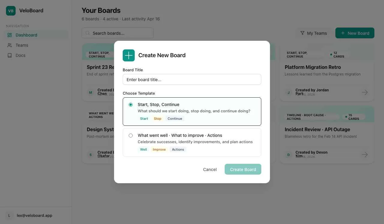 Create a new board dialog